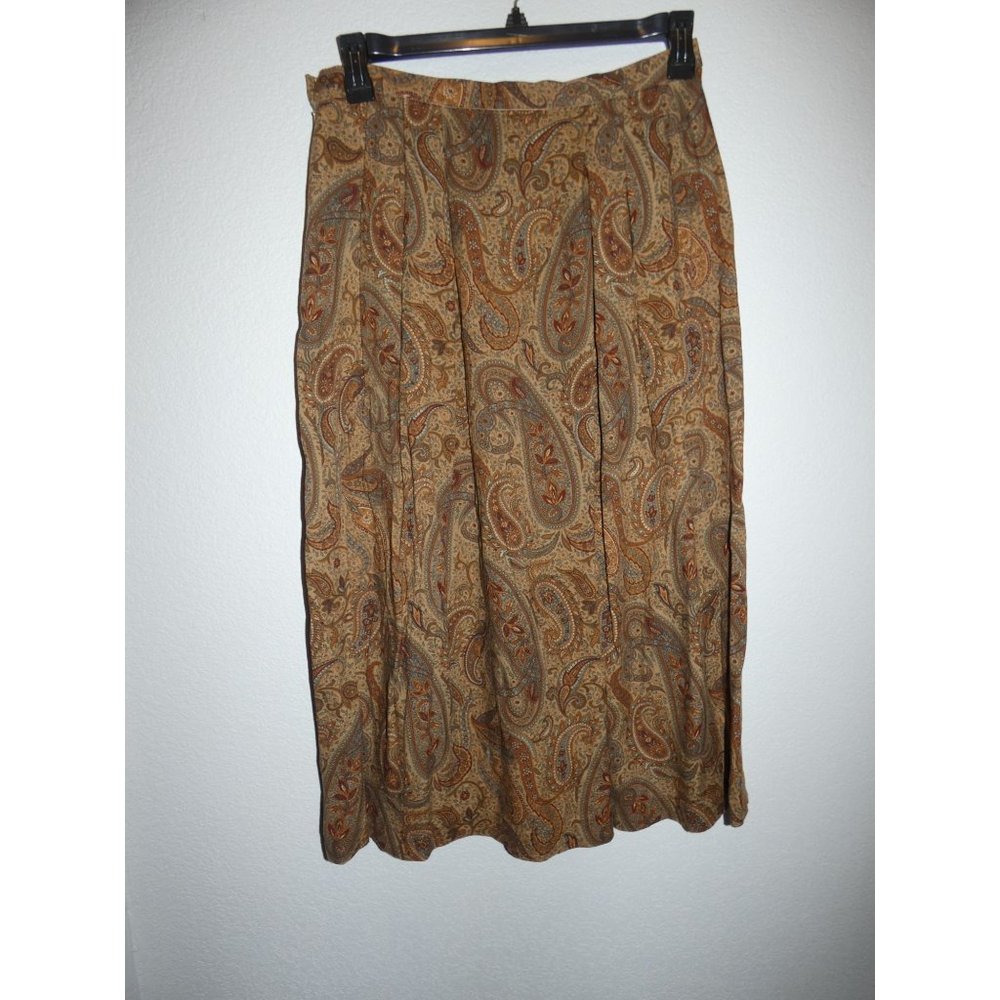 Women's Brown Paisley Patterned Wool and Rayon Skirt, Size 12, Pendleton